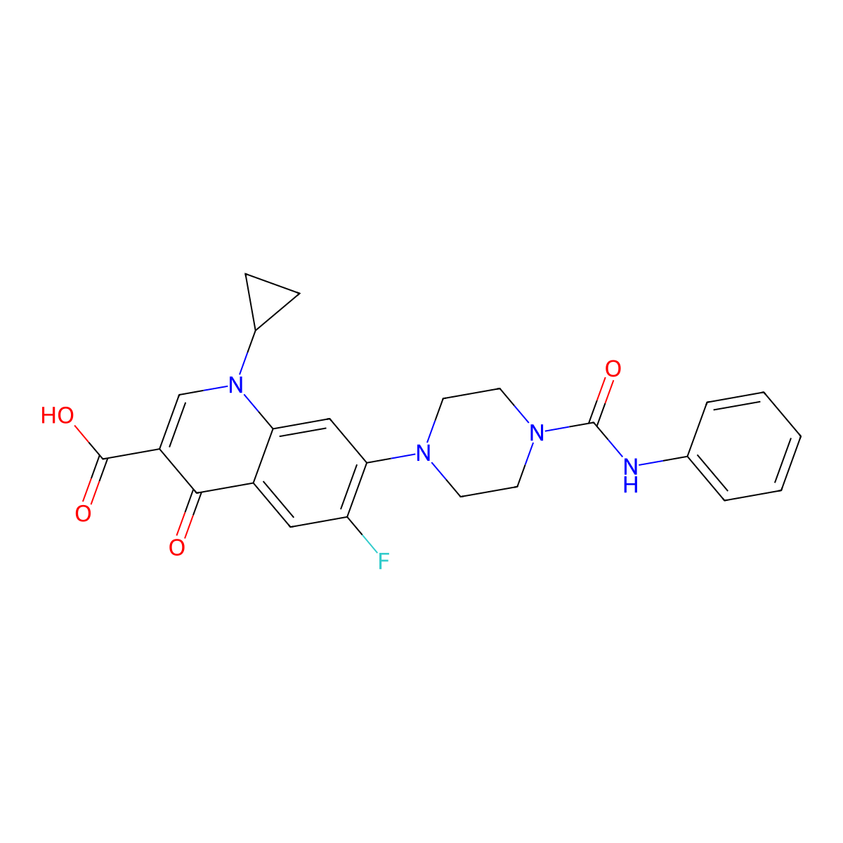 1-cyclopropyl-6-fluoro-4-oxo-7-[4-(phenylcarbamoyl)piperazin-1-yl]quinoline-3-carboxylic Acid molecular structure, CAS 632299-41-3