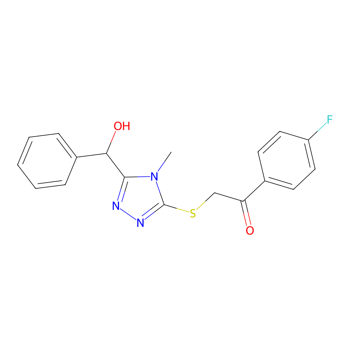 1-(4-Fluorophenyl)-2-[[5-[hydroxy(phenyl)methyl]-4-methyl-1,2,4-triazol-3-yl]sulfanyl]ethanone molecular structure, CAS 632299-62-8