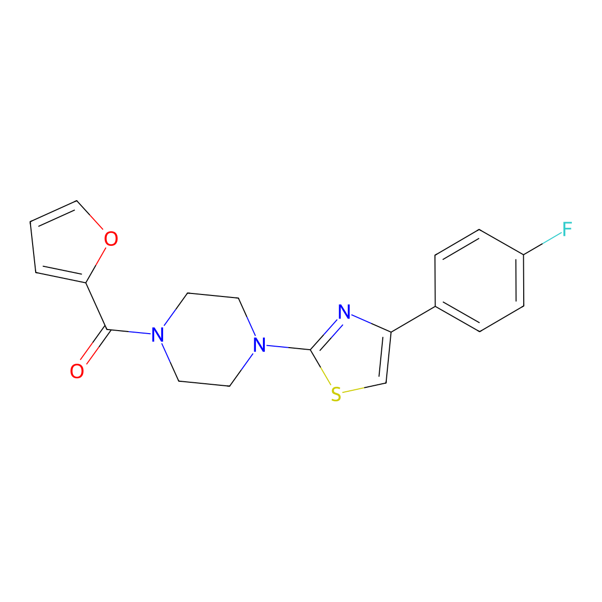 {4-[4-(4-Fluoro-phenyl)-thiazol-2-yl]-piperazin-1-yl}-furan-2-yl-methanone molecular structure, CAS 632299-68-4