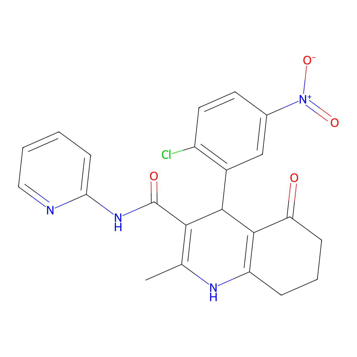 4-(2-chloro-5-nitrophenyl)-2-methyl-5-oxo-N-pyridin-2-yl-4,6,7,8-tetrahydro-1H-quinoline-3-carboxamide molecular structure, CAS 6323-58-6