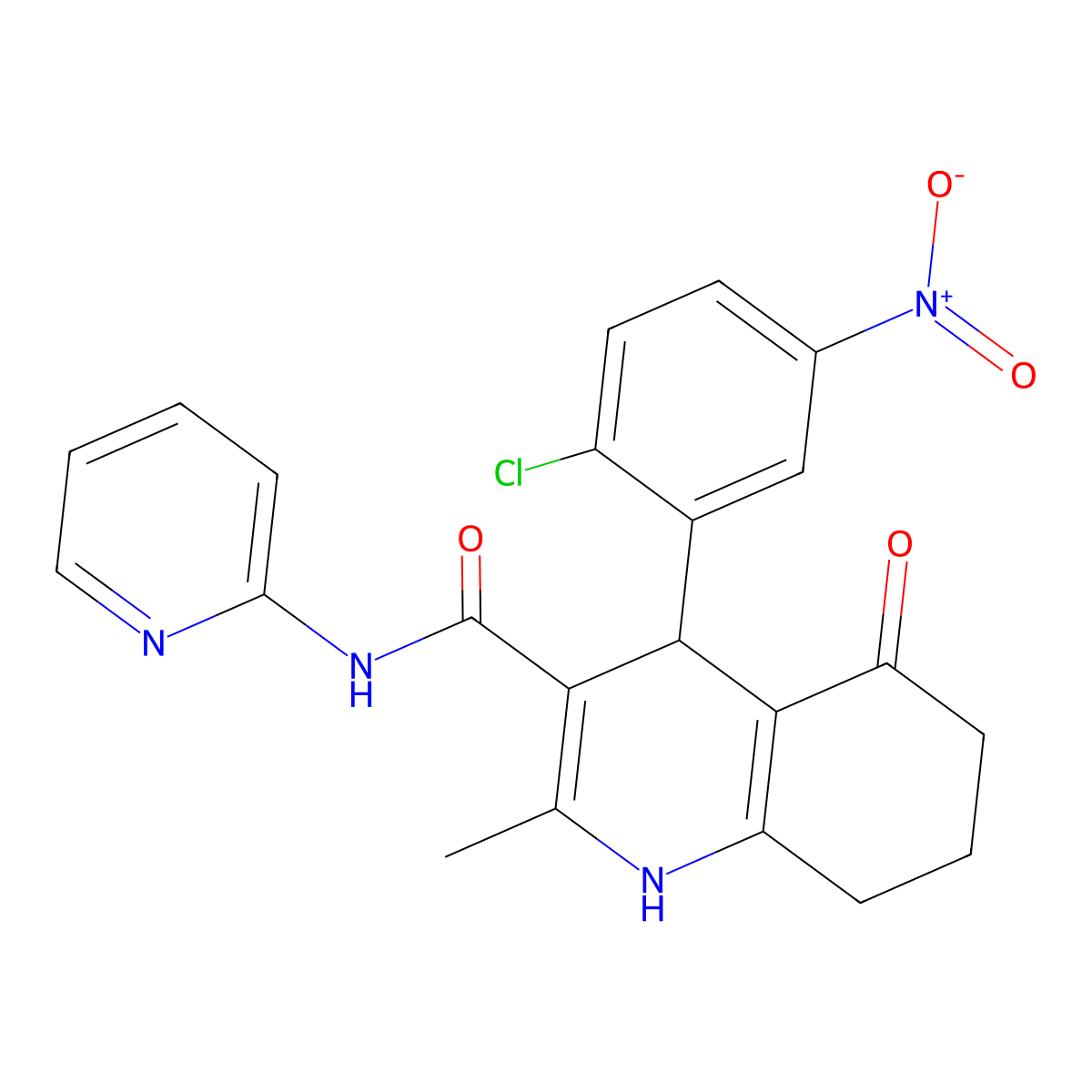 4-(2-chloro-5-nitrophenyl)-2-methyl-5-oxo-N-pyridin-2-yl-4,6,7,8-tetrahydro-1H-quinoline-3-carboxamide molecular structure, CAS 6323-58-6