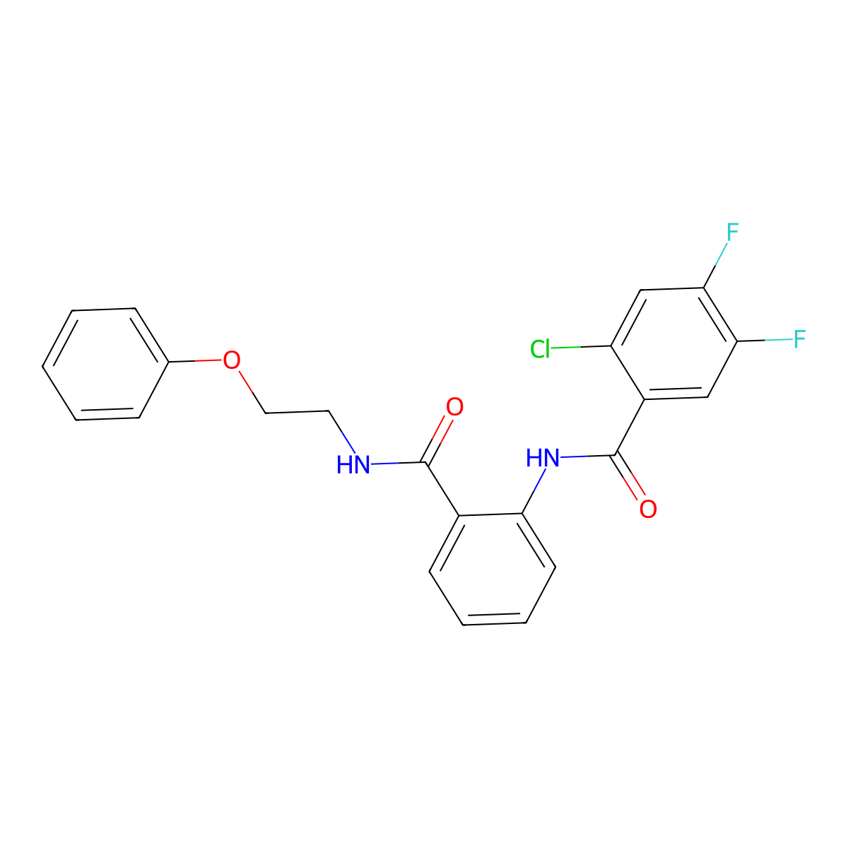 2-chloro-4,5-difluoro-N-[2-(2-phenoxyethylcarbamoyl)phenyl]benzamide molecular structure, CAS 632300-32-4