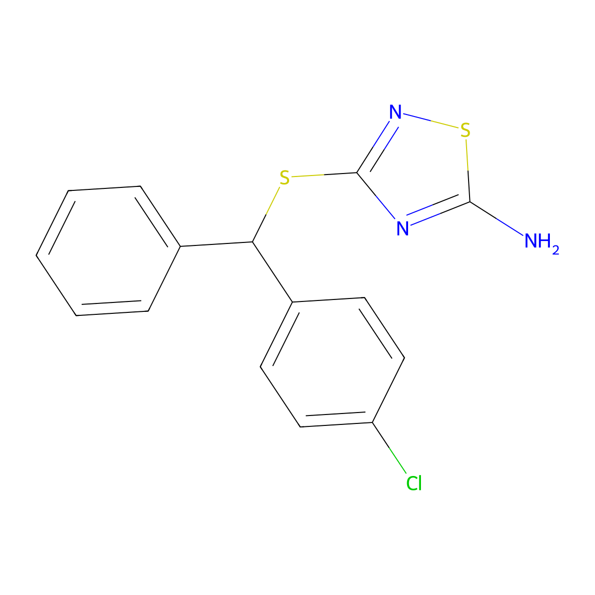 3-{[(4-Chlorophenyl)(phenyl)methyl]thio}-1,2,4-thiadiazol-5-amine molecular structure, CAS 632300-36-8