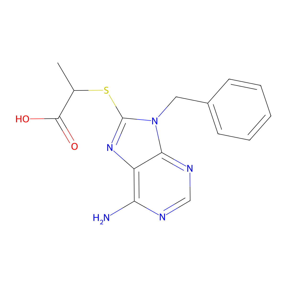 2-[(6-Amino-9-benzyl-9H-purin-8-yl)thio]-propanoic acid molecular structure, CAS 632300-63-1