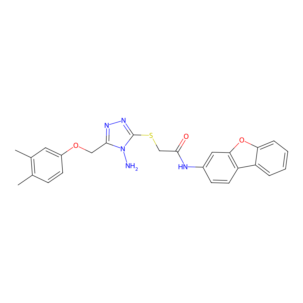 2-[[4-amino-5-[(3,4-dimethylphenoxy)methyl]-1,2,4-triazol-3-yl]sulfanyl]-N-dibenzofuran-3-ylacetamide molecular structure, CAS 632301-14-5