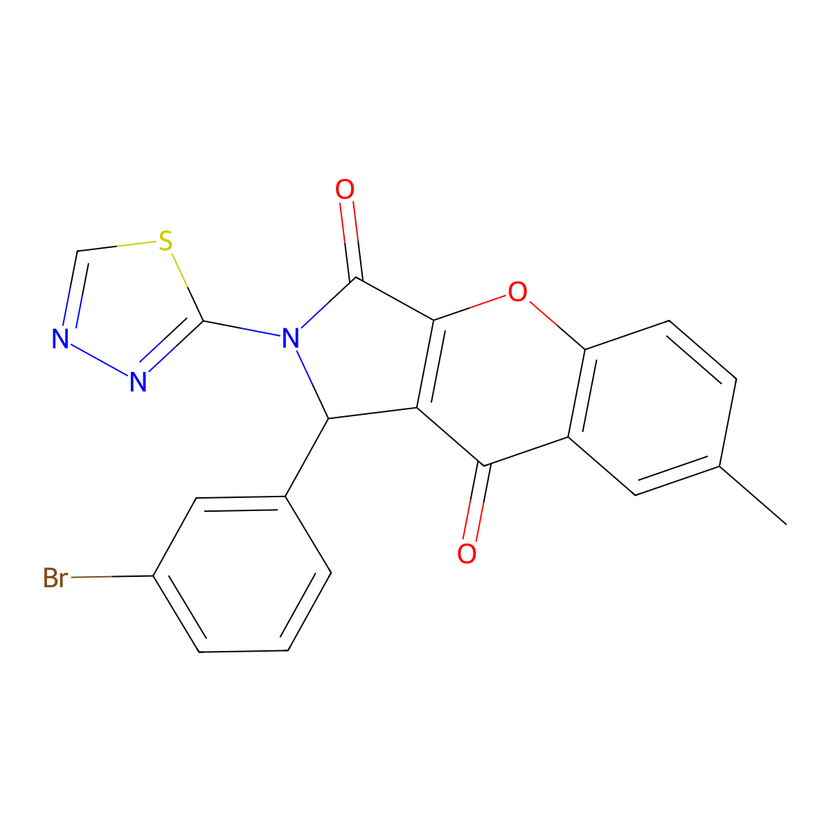 1-(3-Bromophenyl)-7-methyl-2-(1,3,4-thiadiazol-2-yl)-1,2-dihydrochromeno[2,3-c]pyrrole-3,9-dione molecular structure, CAS 632307-32-5