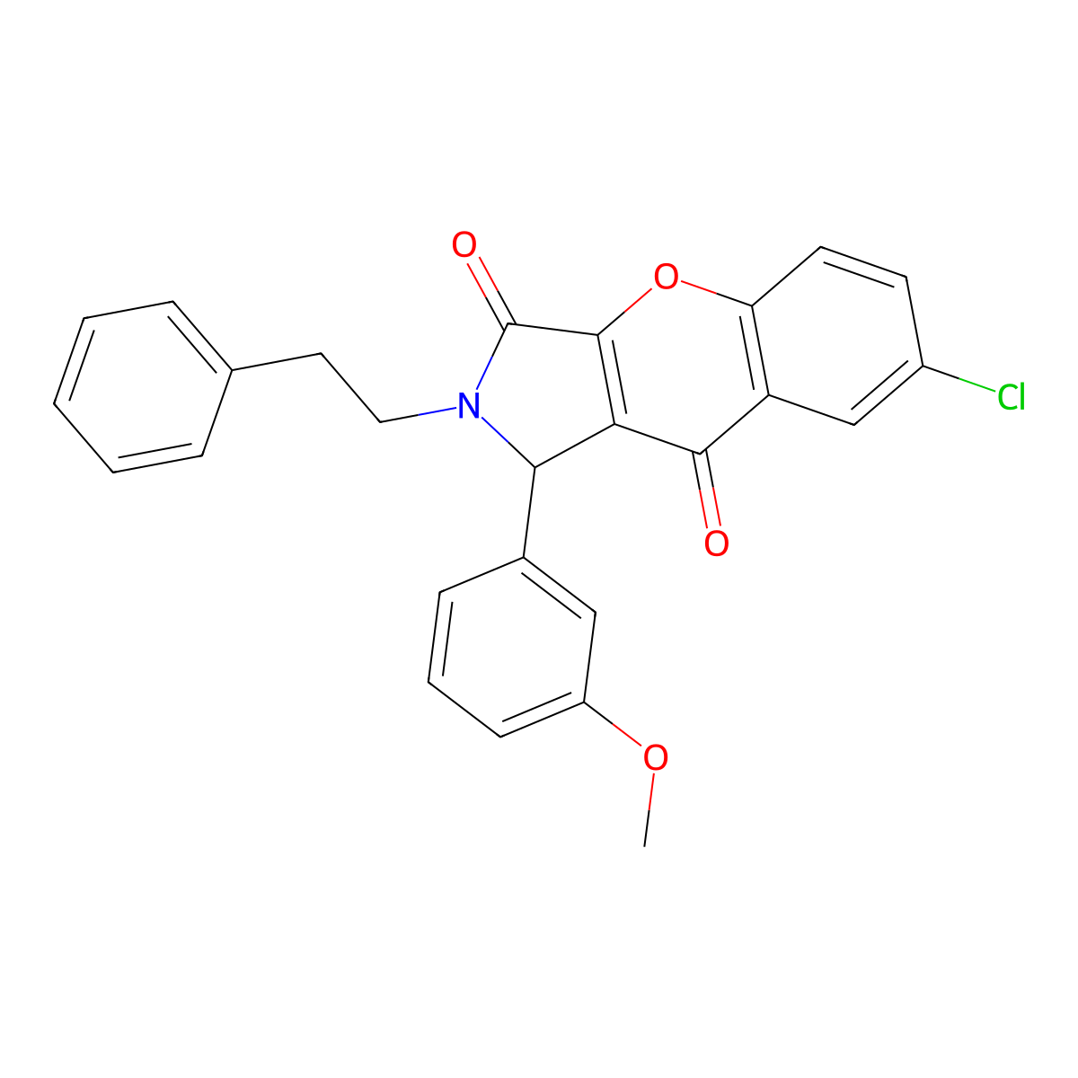 7-Chloro-1-(3-methoxyphenyl)-2-phenethyl-1,2-dihydrochromeno[2,3-c]pyrrole-3,9-dione molecular structure, CAS 632307-33-6
