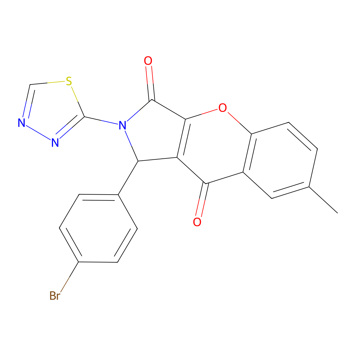 1-(4-Bromophenyl)-7-methyl-2-(1,3,4-thiadiazol-2-yl)-1,2-dihydrochromeno[2,3-c]pyrrole-3,9-dione molecular structure, CAS 632307-38-1