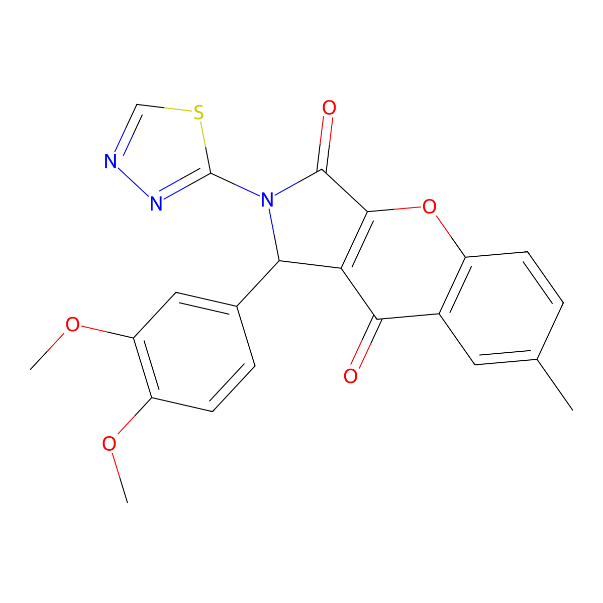 1-(3,4-Dimethoxyphenyl)-7-methyl-2-(1,3,4-thiadiazol-2-yl)-1,2-dihydrochromeno[2,3-c]pyrrole-3,9-dione molecular structure, CAS 632307-44-9