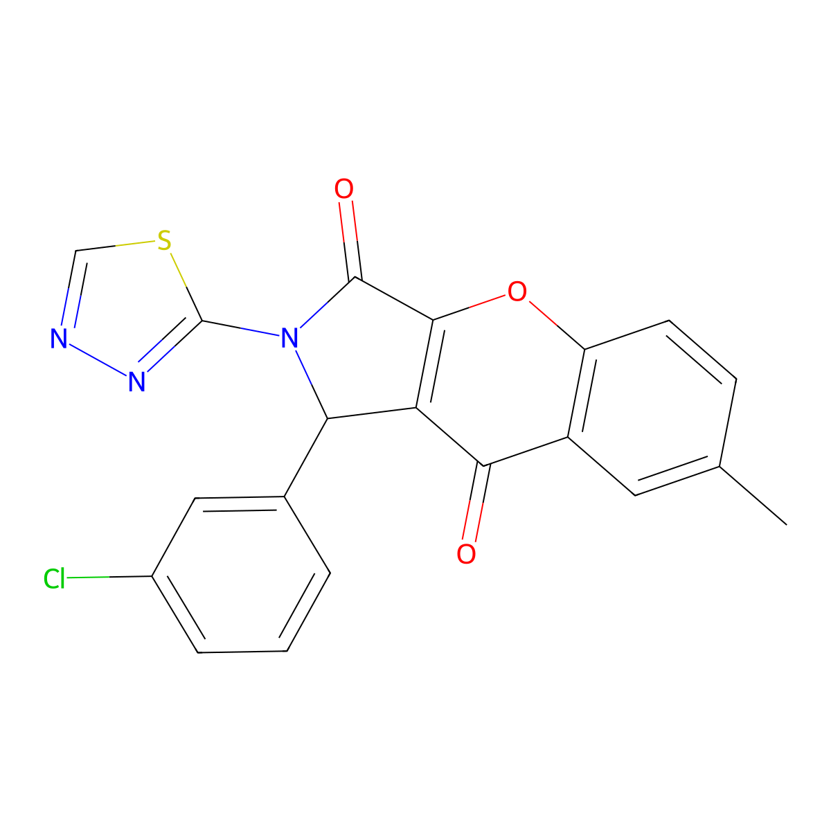 1-(3-Chlorophenyl)-7-methyl-2-(1,3,4-thiadiazol-2-yl)-1,2-dihydrochromeno[2,3-c]pyrrole-3,9-dione molecular structure, CAS 632307-82-5