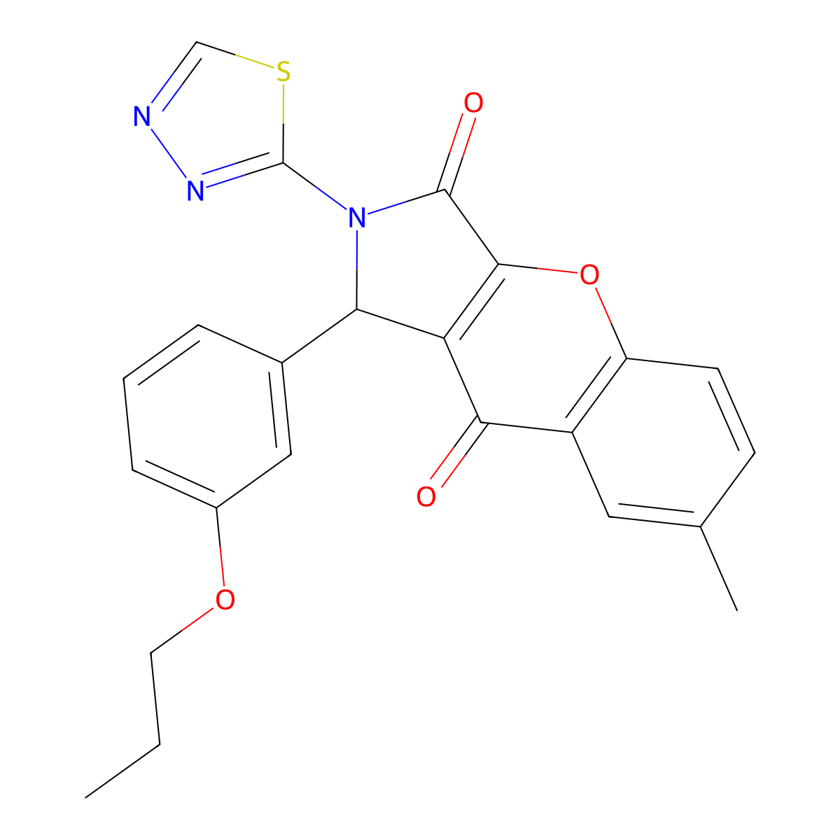 7-Methyl-1-(3-propoxyphenyl)-2-(1,3,4-thiadiazol-2-yl)-1,2-dihydrochromeno[2,3-c]pyrrole-3,9-dione molecular structure, CAS 632307-86-9