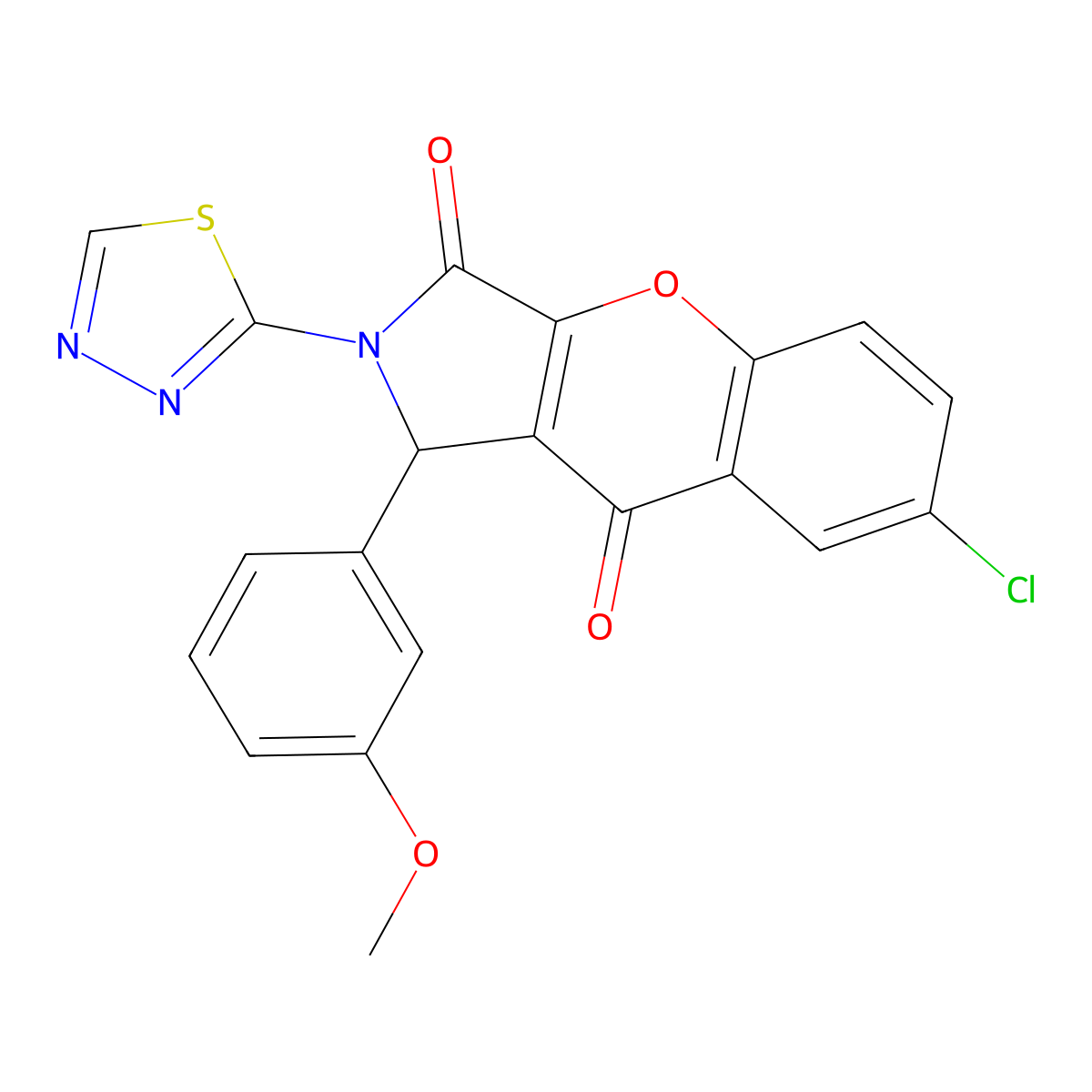 7-Chloro-1-(3-methoxyphenyl)-2-(1,3,4-thiadiazol-2-yl)-1,2-dihydrochromeno[2,3-c]pyrrole-3,9-dione molecular structure, CAS 632308-68-0
