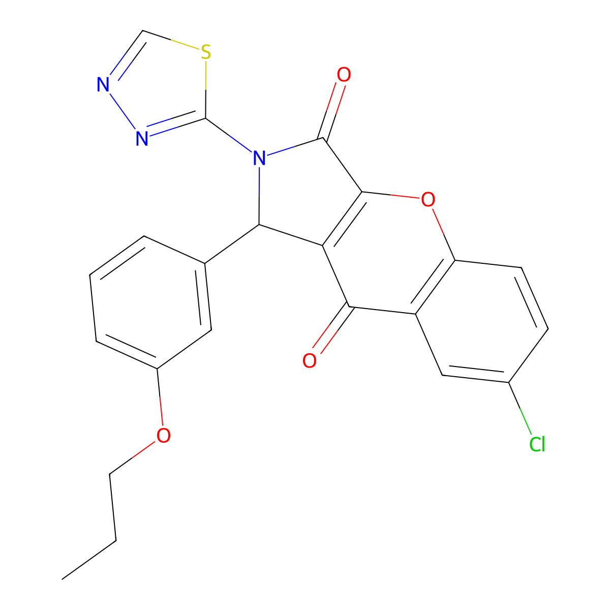 7-Chloro-1-(3-propoxyphenyl)-2-(1,3,4-thiadiazol-2-yl)-1,2-dihydrochromeno[2,3-c]pyrrole-3,9-dione molecular structure, CAS 632308-98-6