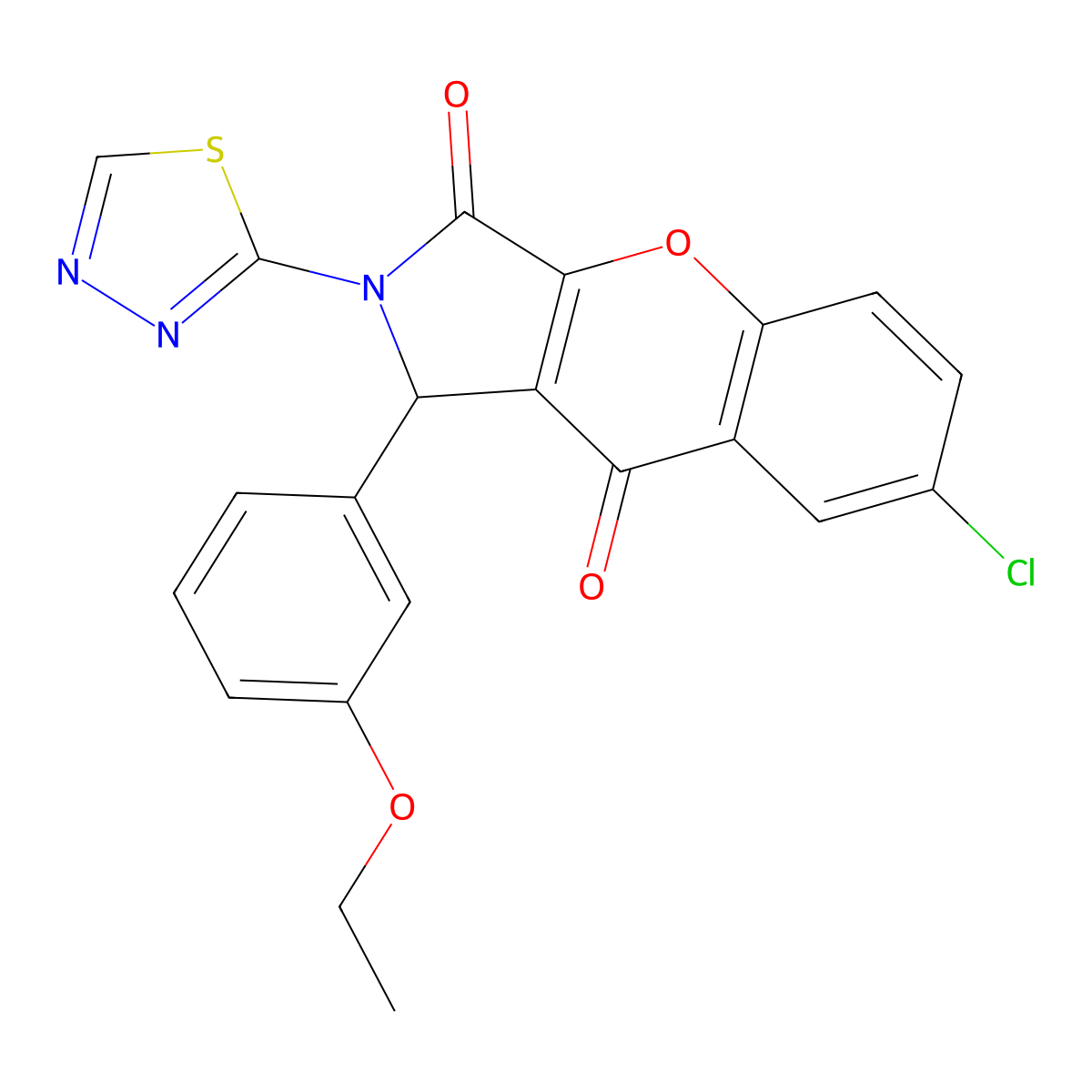 7-Chloro-1-(3-ethoxyphenyl)-2-(1,3,4-thiadiazol-2-yl)-1,2-dihydrochromeno[2,3-c]pyrrole-3,9-dione molecular structure, CAS 632309-04-7