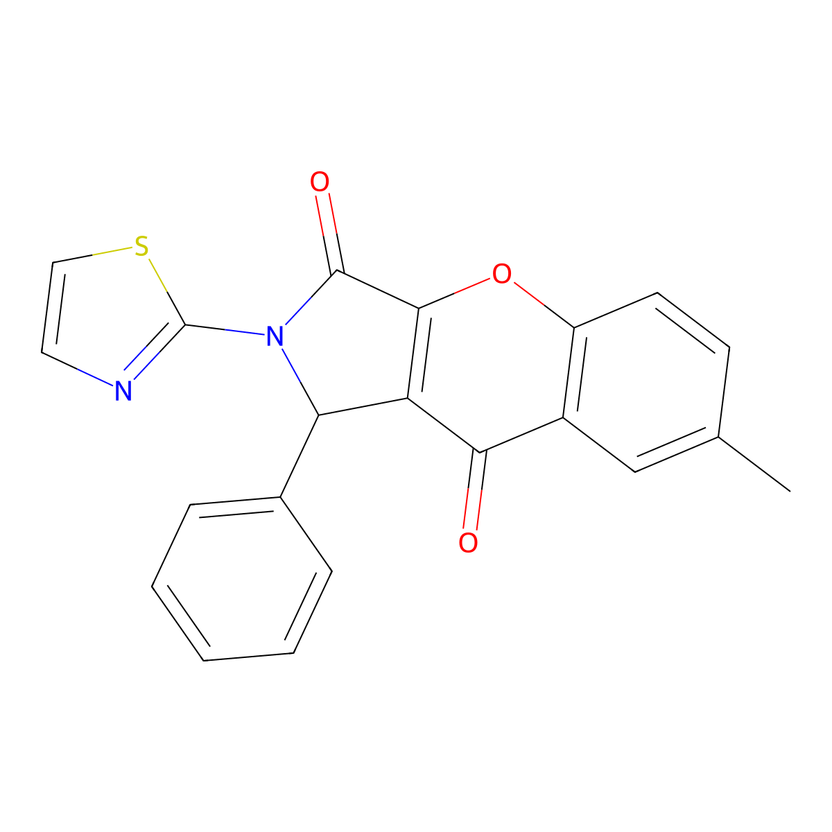 7-Methyl-1-phenyl-2-(thiazol-2-yl)-1,2-dihydrochromeno[2,3-c]pyrrole-3,9-dione molecular structure, CAS 632314-43-3