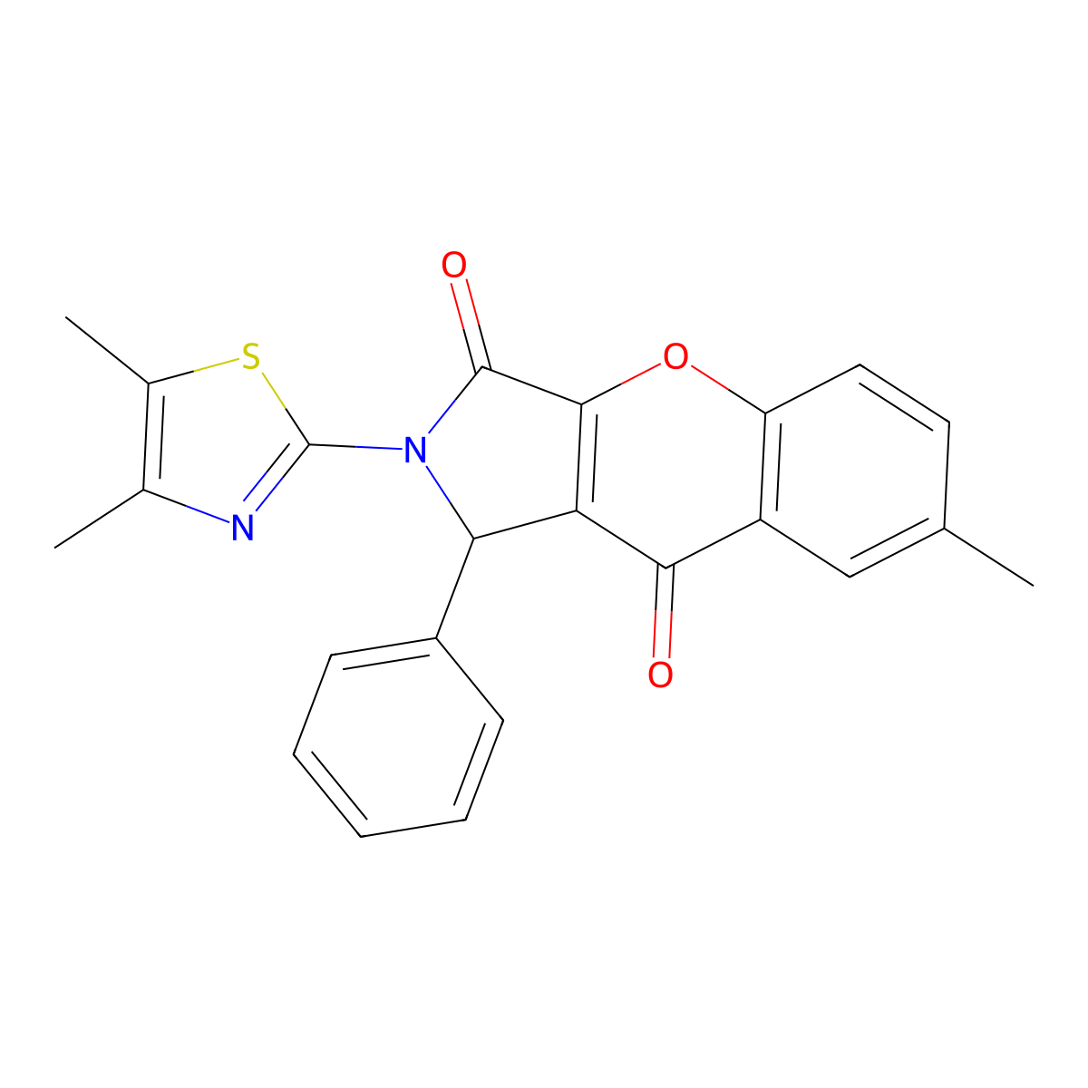 2-(4,5-Dimethylthiazol-2-yl)-7-methyl-1-phenyl-1,2-dihydrochromeno[2,3-c]pyrrole-3,9-dione molecular structure, CAS 632314-46-6
