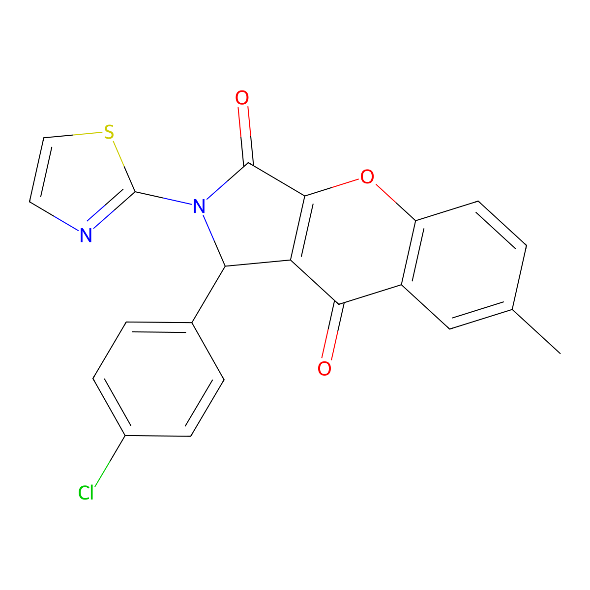 1-(4-Chlorophenyl)-7-methyl-2-(thiazol-2-yl)-1,2-dihydrochromeno[2,3-c]pyrrole-3,9-dione molecular structure, CAS 632314-61-5
