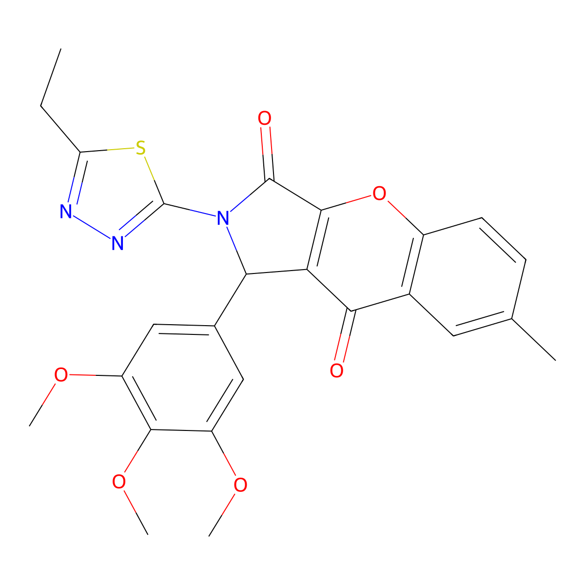 2-(5-Ethyl-1,3,4-thiadiazol-2-yl)-7-methyl-1-(3,4,5-trimethoxyphenyl)-1,2-dihydrochromeno[2,3-c]pyrrole-3,9-dione molecular structure, CAS 632314-71-7
