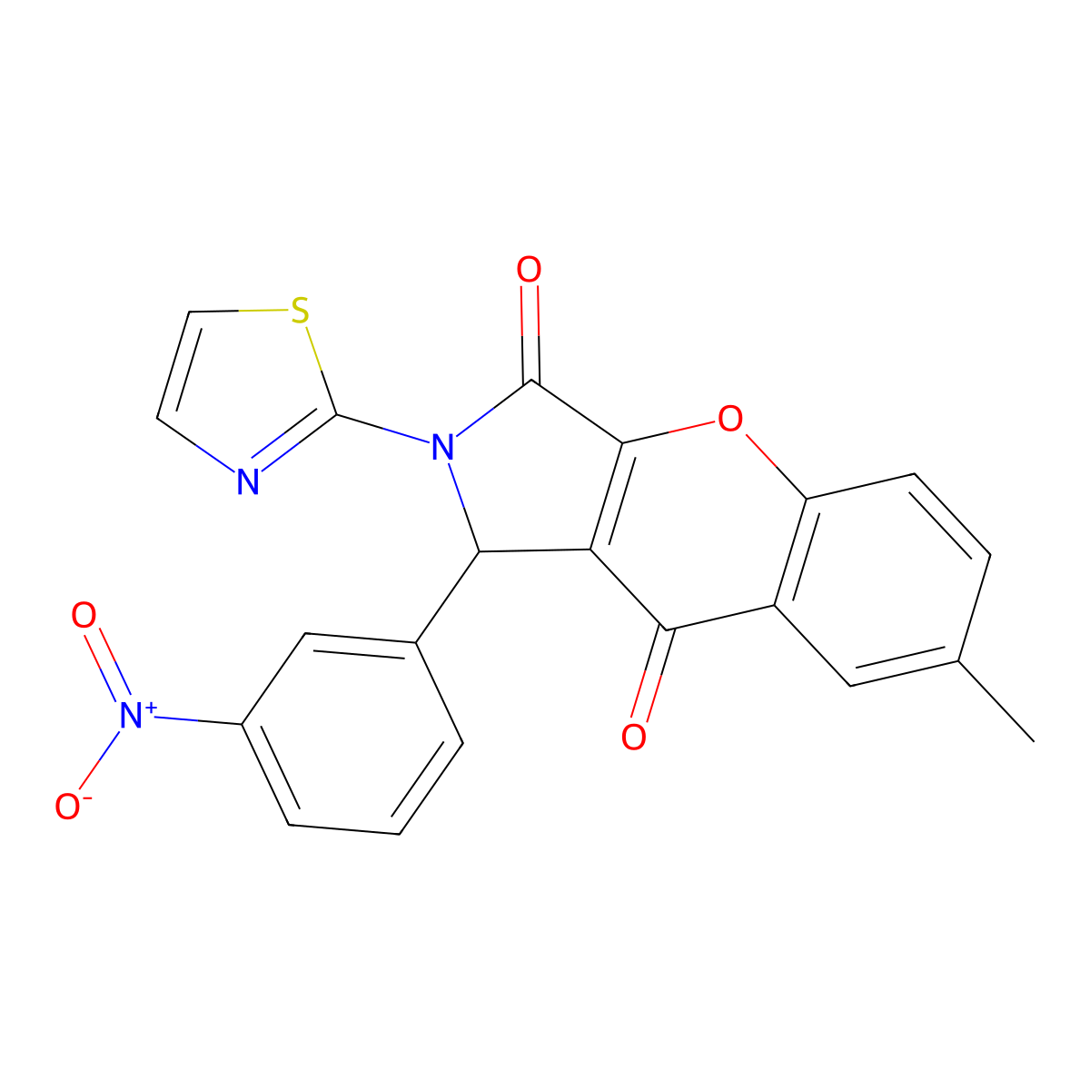 7-Methyl-1-(3-nitrophenyl)-2-(thiazol-2-yl)-1,2-dihydrochromeno[2,3-c]pyrrole-3,9-dione molecular structure, CAS 632314-79-5