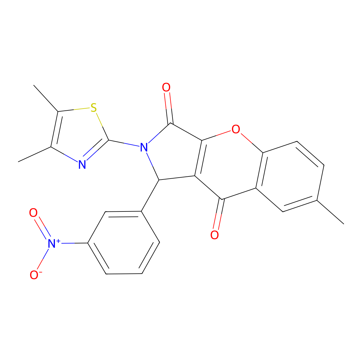 2-(4,5-Dimethylthiazol-2-yl)-7-methyl-1-(3-nitrophenyl)-1,2-dihydrochromeno[2,3-c]pyrrole-3,9-dione molecular structure, CAS 632314-82-0
