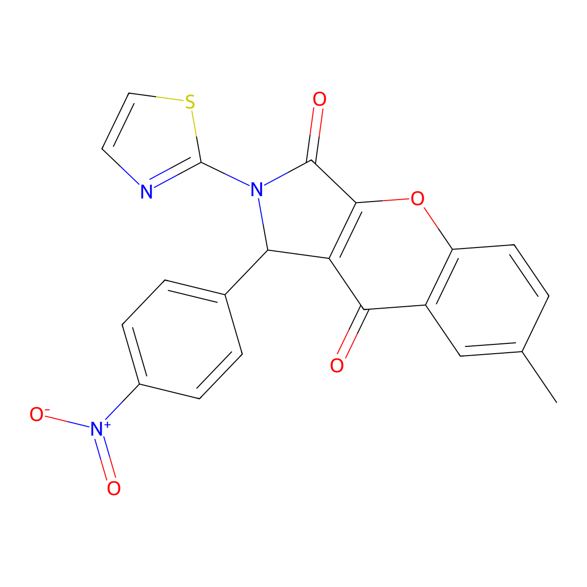 7-Methyl-1-(4-nitrophenyl)-2-(thiazol-2-yl)-1,2-dihydrochromeno[2,3-c]pyrrole-3,9-dione molecular structure, CAS 632315-15-2