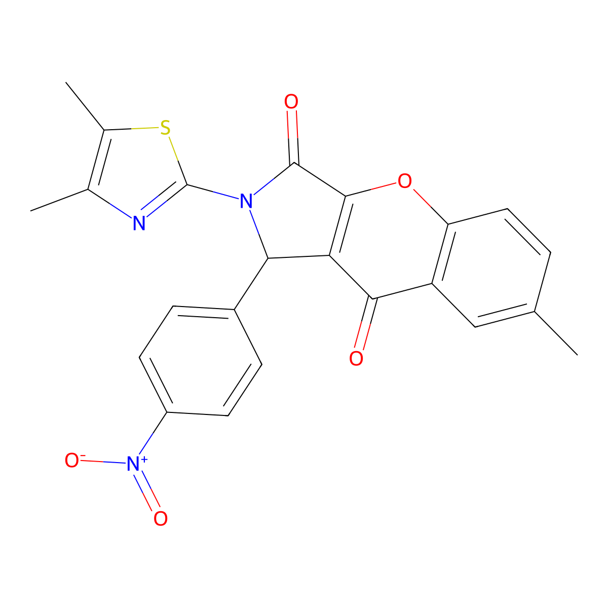 2-(4,5-Dimethylthiazol-2-yl)-7-methyl-1-(4-nitrophenyl)-1,2-dihydrochromeno[2,3-c]pyrrole-3,9-dione molecular structure, CAS 632315-18-5