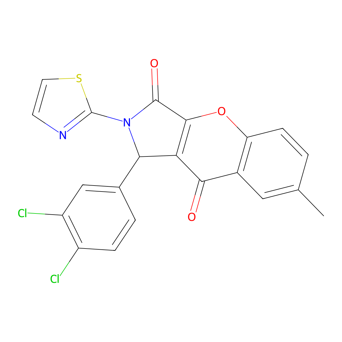 1-(3,4-Dichlorophenyl)-7-methyl-2-(thiazol-2-yl)-1,2-dihydrochromeno[2,3-c]pyrrole-3,9-dione molecular structure, CAS 632315-33-4