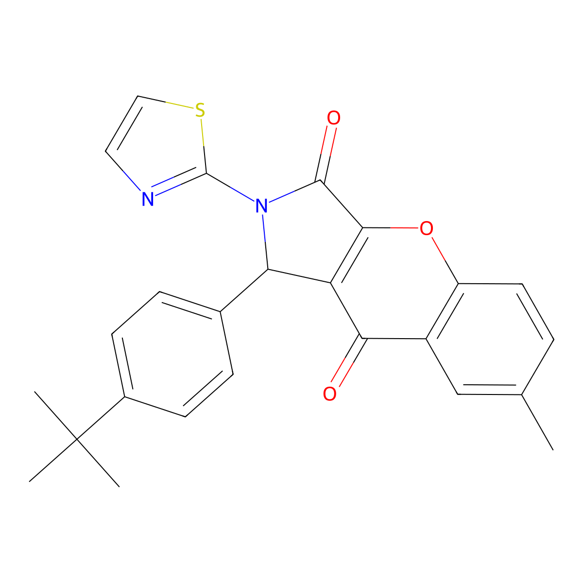 1-(4-(Tert-butyl)phenyl)-7-methyl-2-(thiazol-2-yl)-1,2-dihydrochromeno[2,3-c]pyrrole-3,9-dione molecular structure, CAS 632315-94-7