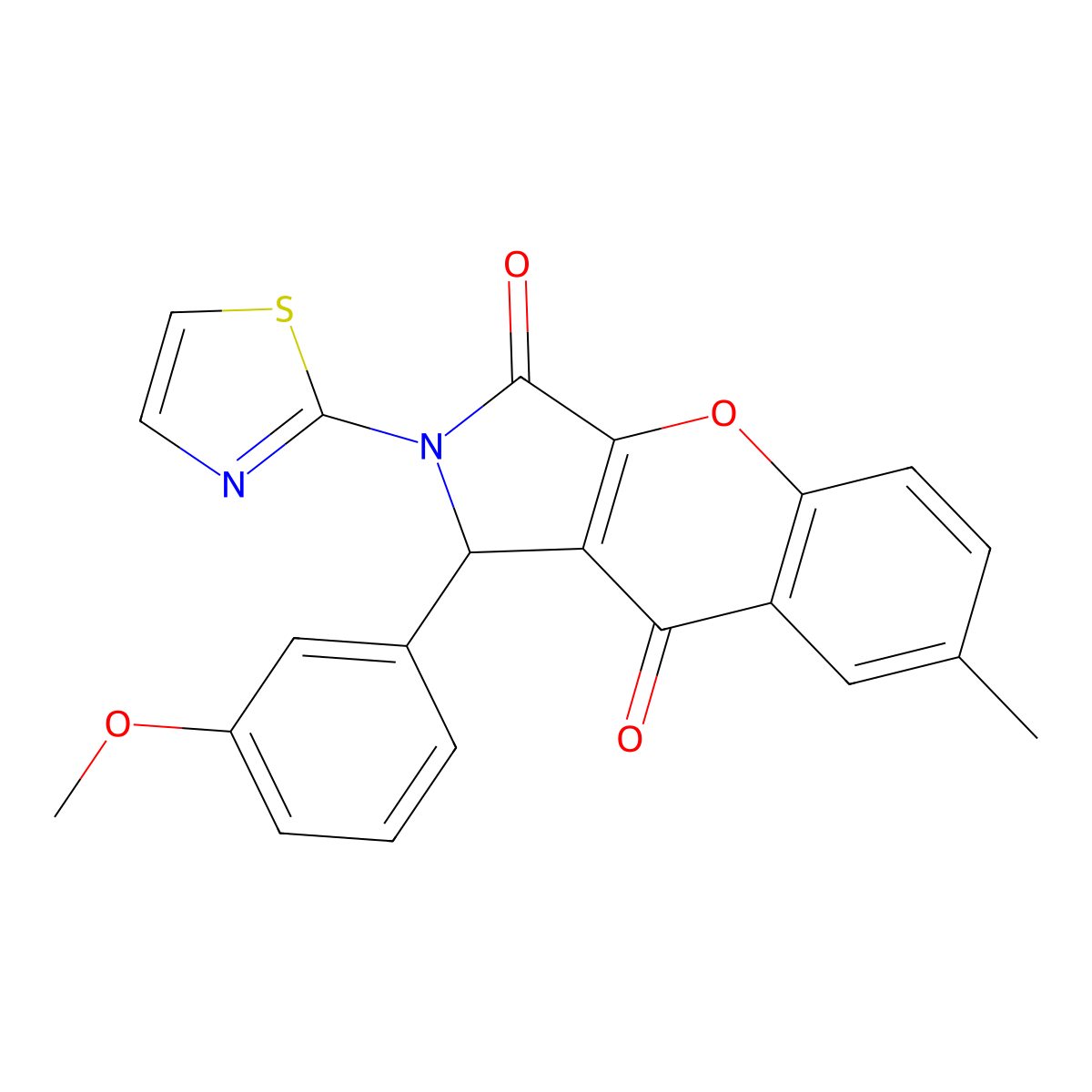 1-(3-Methoxyphenyl)-7-methyl-2-(thiazol-2-yl)-1,2-dihydrochromeno[2,3-c]pyrrole-3,9-dione molecular structure, CAS 632316-50-8