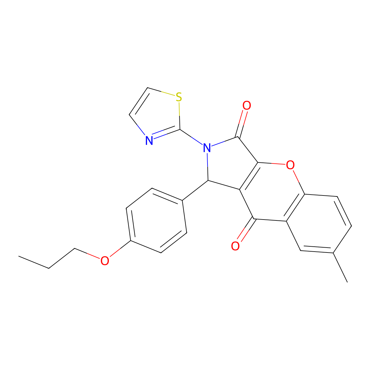 7-Methyl-1-(4-propoxyphenyl)-2-(thiazol-2-yl)-1,2-dihydrochromeno[2,3-c]pyrrole-3,9-dione molecular structure, CAS 632316-54-2