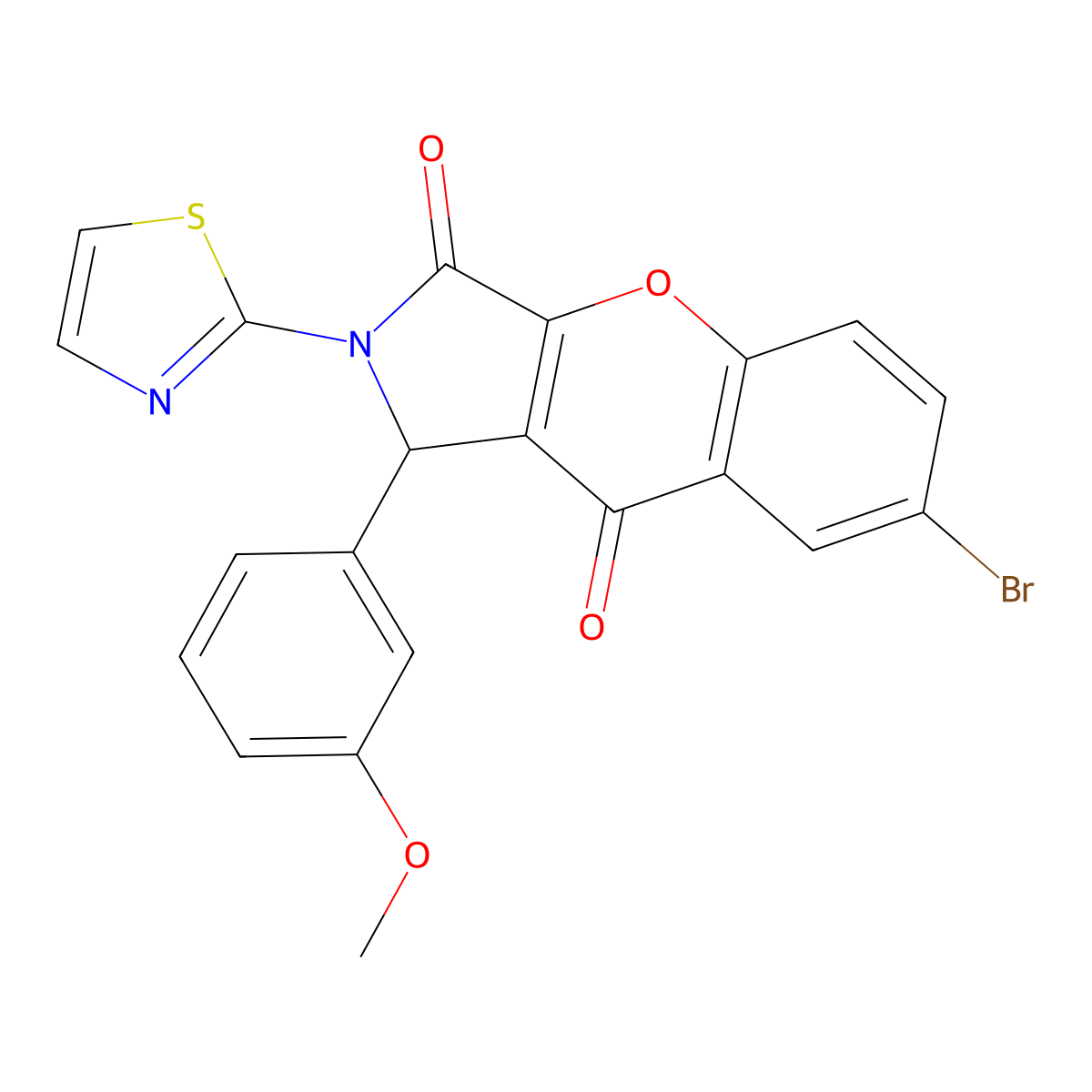 7-Bromo-1-(3-methoxyphenyl)-2-(1,3-thiazol-2-yl)-1,2-dihydrochromeno[2,3-c]pyrrole-3,9-dione molecular structure, CAS 632316-59-7