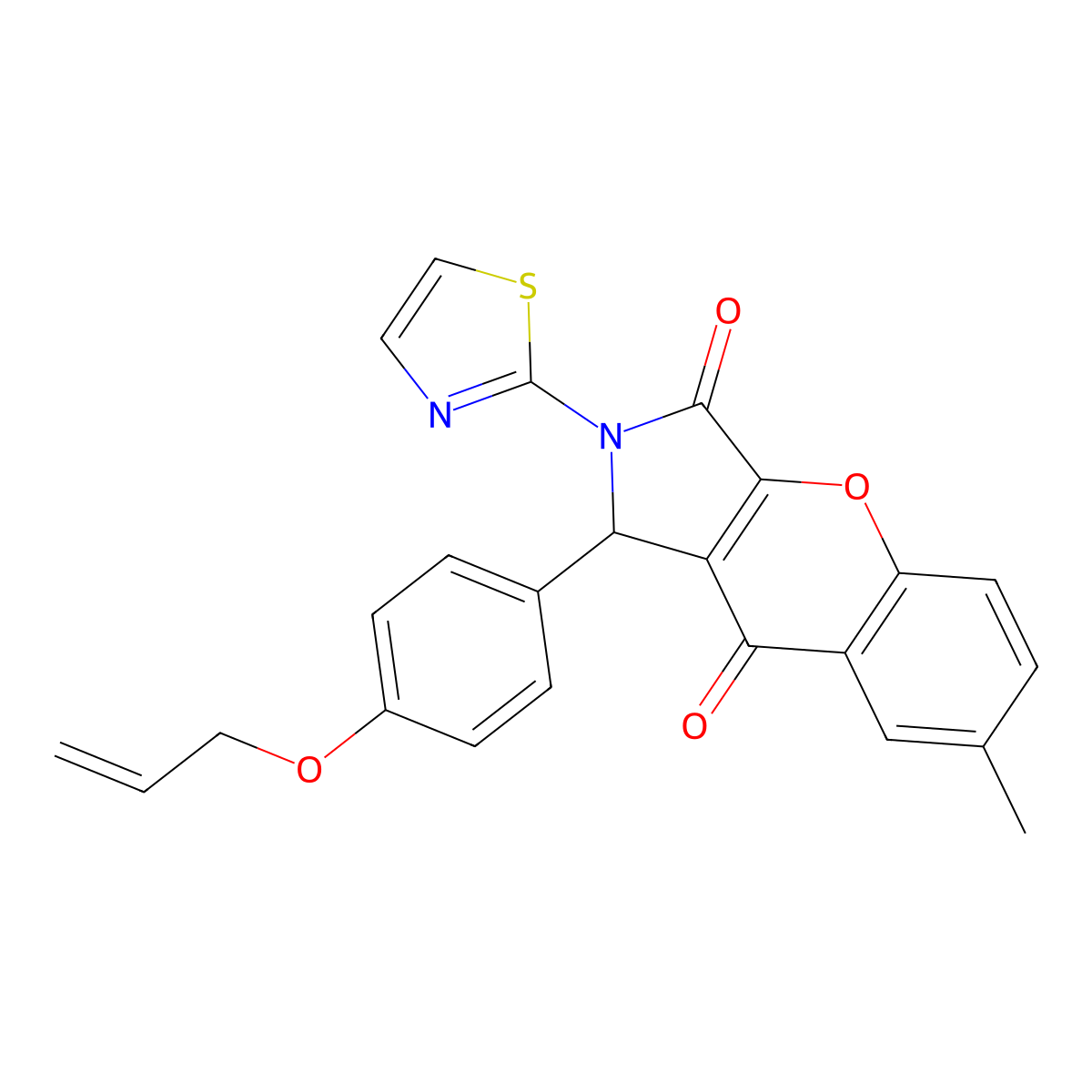 1-(4-(Allyloxy)phenyl)-7-methyl-2-(thiazol-2-yl)-1,2-dihydrochromeno[2,3-c]pyrrole-3,9-dione molecular structure, CAS 632316-76-8