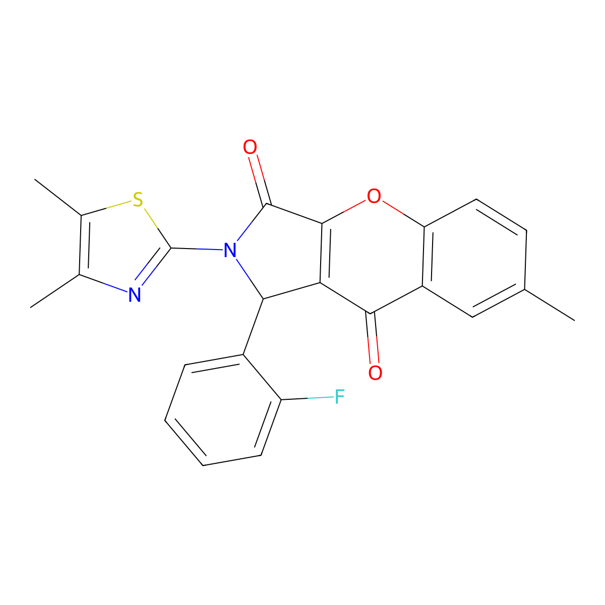 2-(4,5-Dimethylthiazol-2-yl)-1-(2-fluorophenyl)-7-methyl-1,2-dihydrochromeno[2,3-c]pyrrole-3,9-dione molecular structure, CAS 632317-66-9