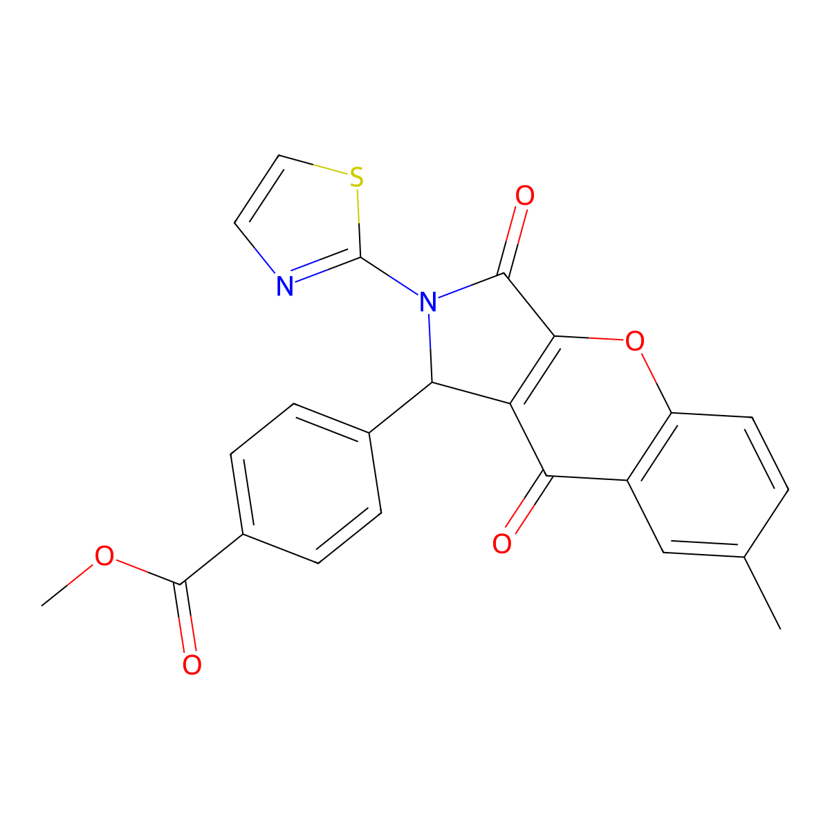 Methyl 4-[7-methyl-3,9-dioxo-2-(1,3-thiazol-2-yl)-1,2,3,9-tetrahydrochromeno[2,3-c]pyrrol-1-yl]benzoate molecular structure, CAS 632317-68-1
