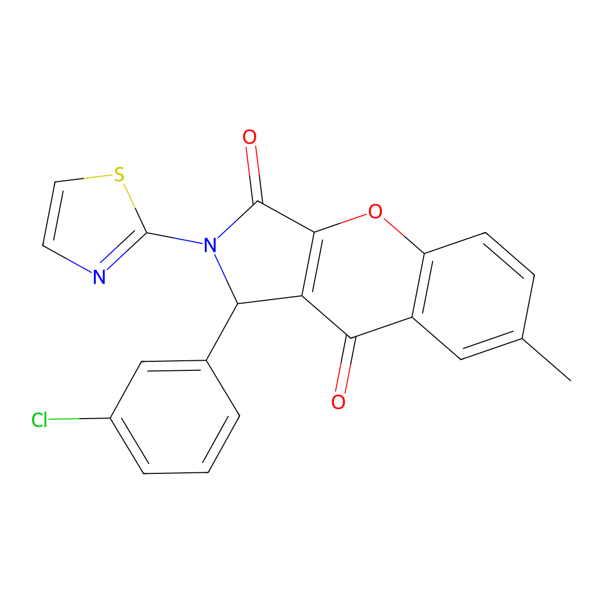 1-(3-Chlorophenyl)-7-methyl-2-(thiazol-2-yl)-1,2-dihydrochromeno[2,3-c]pyrrole-3,9-dione molecular structure, CAS 632317-78-3