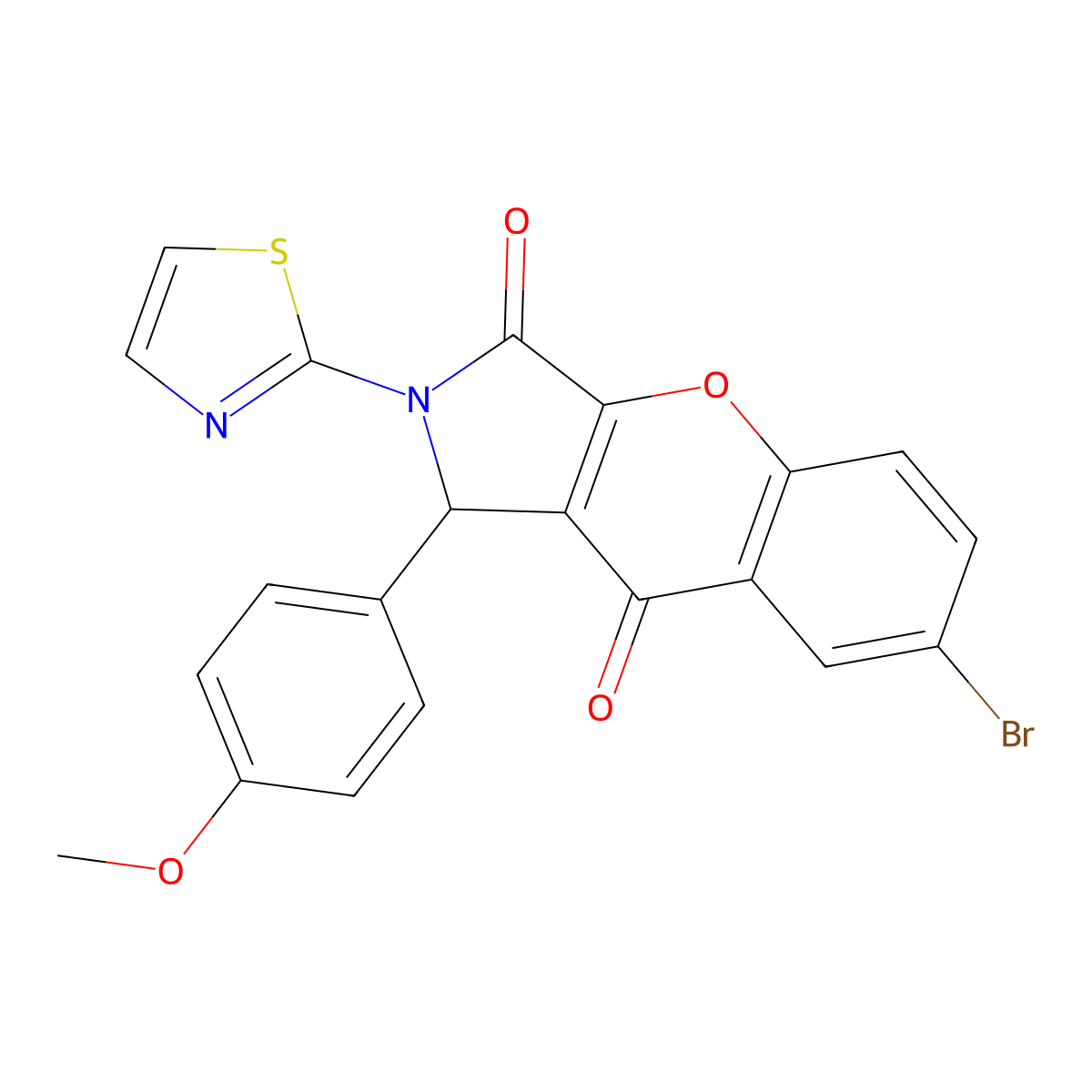 7-Bromo-1-(4-methoxyphenyl)-2-(1,3-thiazol-2-yl)-1,2-dihydrochromeno[2,3-c]pyrrole-3,9-dione molecular structure, CAS 632317-79-4