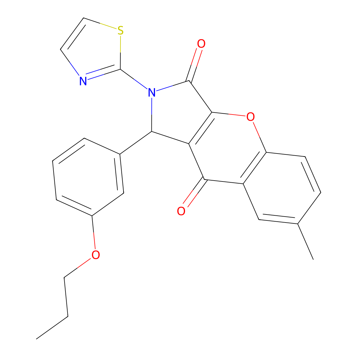 7-Methyl-1-(3-propoxyphenyl)-2-(thiazol-2-yl)-1,2-dihydrochromeno[2,3-c]pyrrole-3,9-dione molecular structure, CAS 632317-94-3