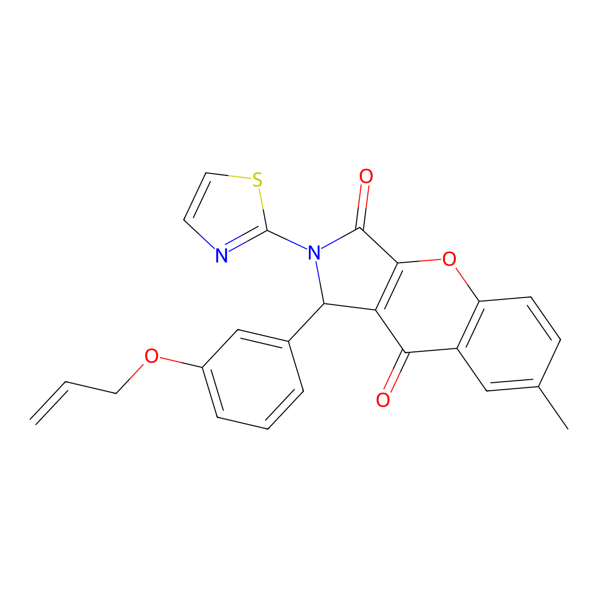 1-(3-(Allyloxy)phenyl)-7-methyl-2-(thiazol-2-yl)-1,2-dihydrochromeno[2,3-c]pyrrole-3,9-dione molecular structure, CAS 632318-04-8