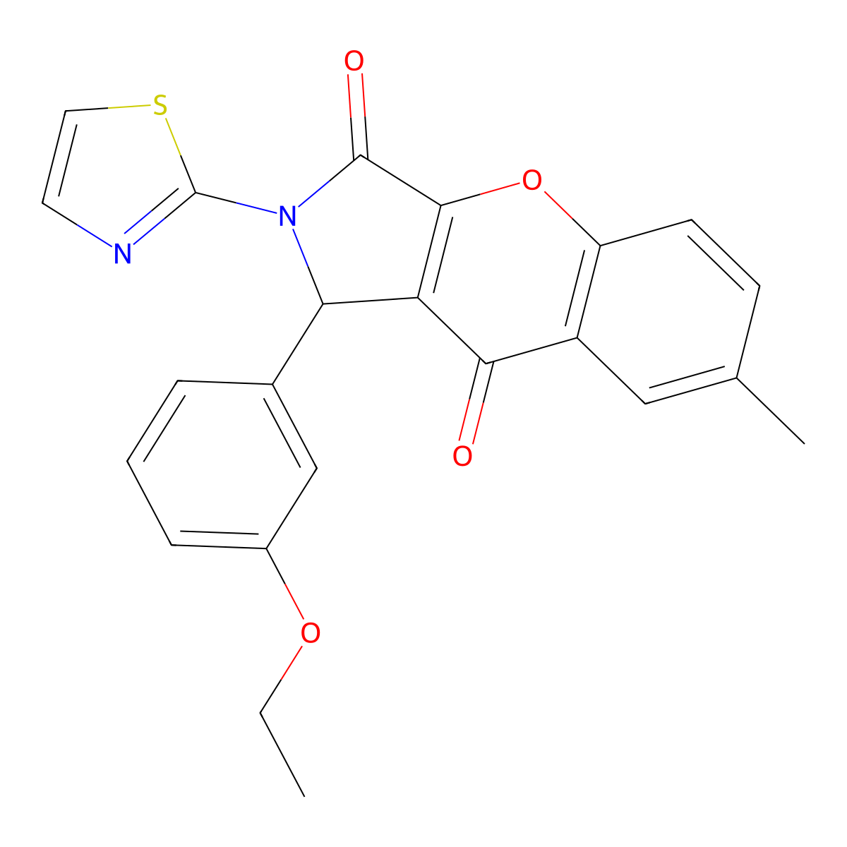 1-(3-Ethoxyphenyl)-7-methyl-2-(thiazol-2-yl)-1,2-dihydrochromeno[2,3-c]pyrrole-3,9-dione molecular structure, CAS 632318-26-4