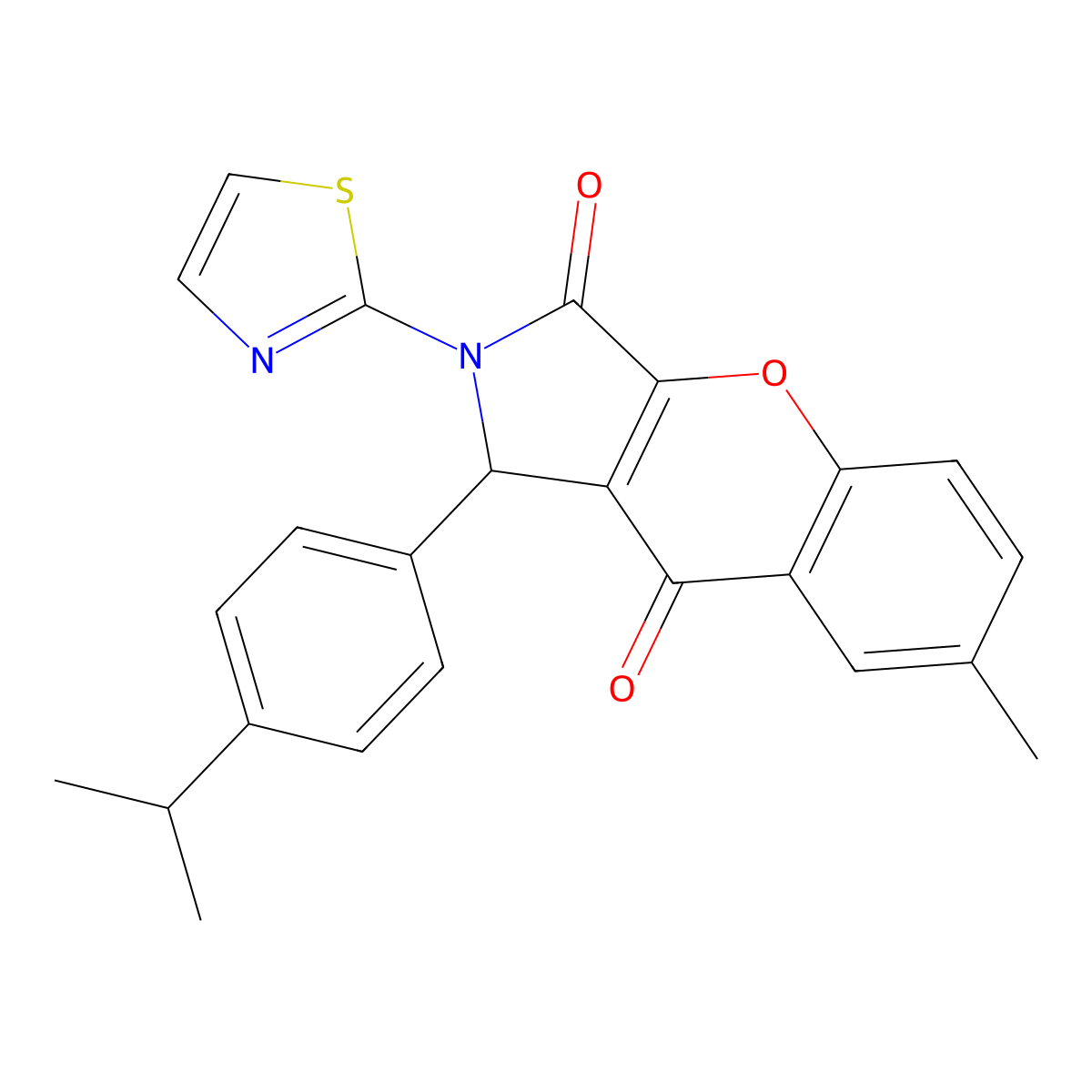 1-(4-Isopropylphenyl)-7-methyl-2-(thiazol-2-yl)-1,2-dihydrochromeno[2,3-c]pyrrole-3,9-dione molecular structure, CAS 632319-66-5