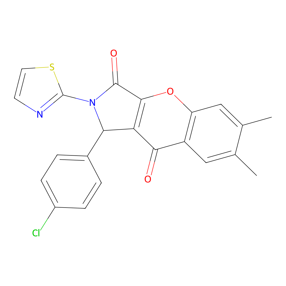 1-(4-Chlorophenyl)-6,7-dimethyl-2-(thiazol-2-yl)-1,2-dihydrochromeno[2,3-c]pyrrole-3,9-dione molecular structure, CAS 632320-66-2
