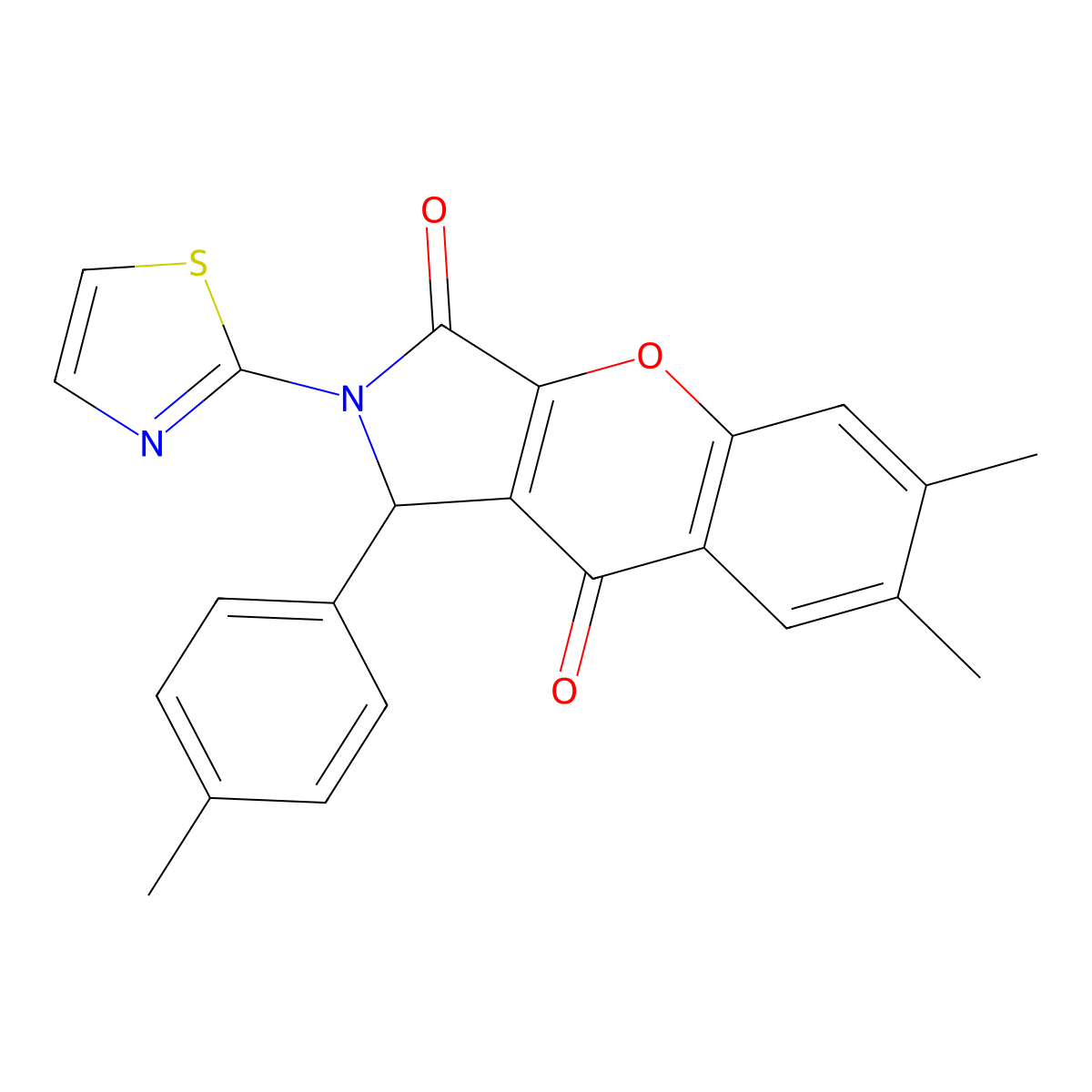 6,7-Dimethyl-2-(thiazol-2-yl)-1-(p-tolyl)-1,2-dihydrochromeno[2,3-c]pyrrole-3,9-dione molecular structure, CAS 632320-72-0