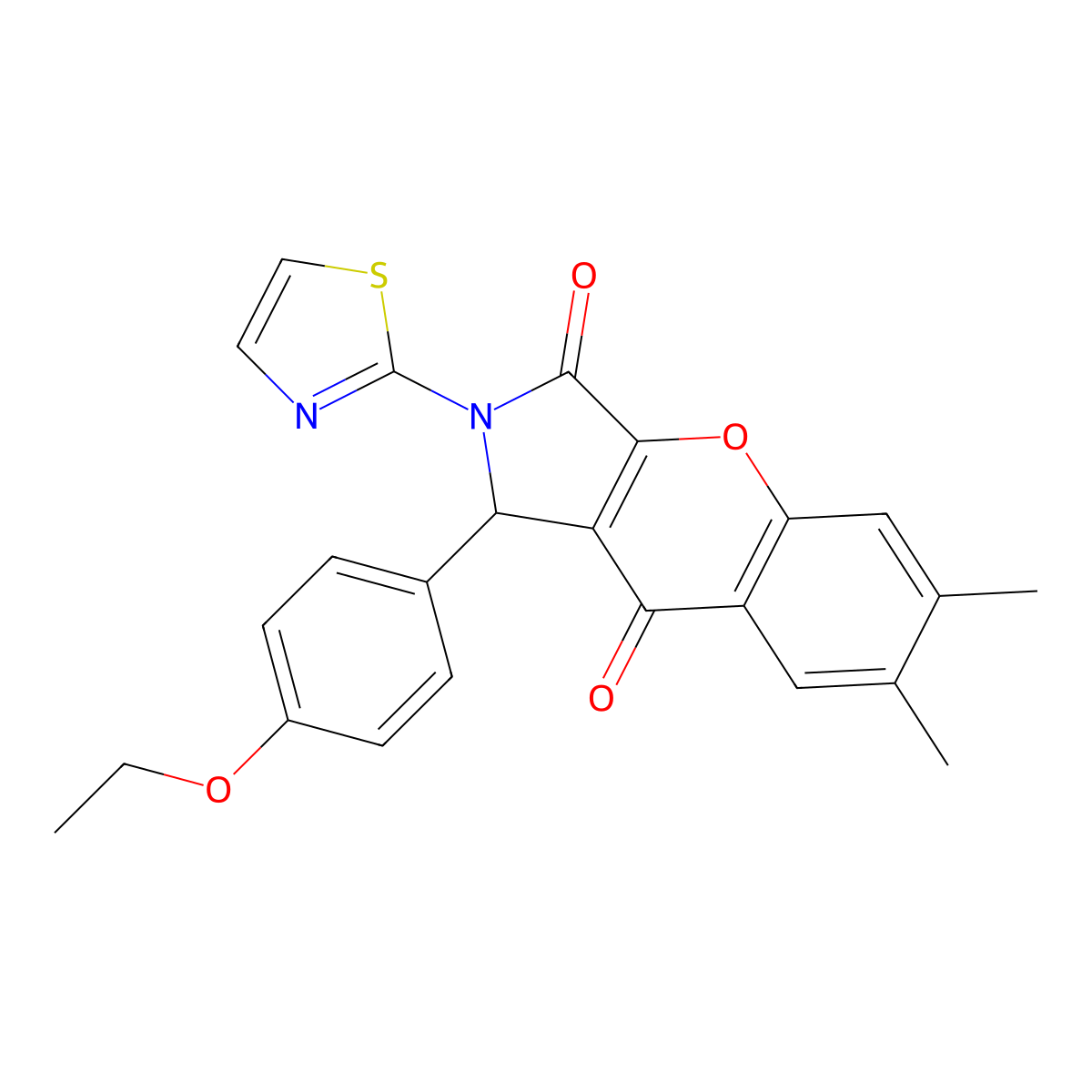 1-(4-Ethoxyphenyl)-6,7-dimethyl-2-(thiazol-2-yl)-1,2-dihydrochromeno[2,3-c]pyrrole-3,9-dione molecular structure, CAS 632321-17-6