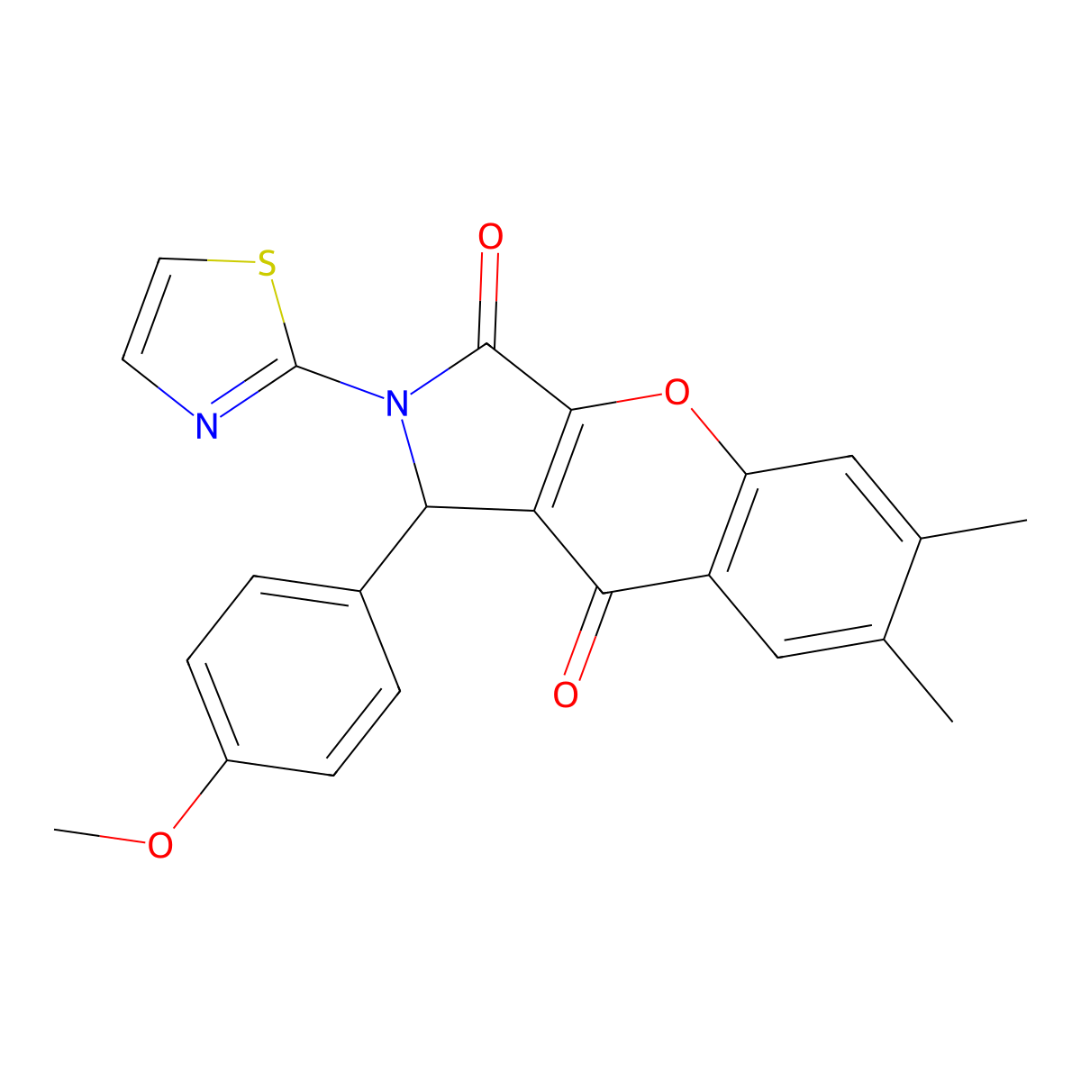 1-(4-Methoxyphenyl)-6,7-dimethyl-2-(thiazol-2-yl)-1,2-dihydrochromeno[2,3-c]pyrrole-3,9-dione molecular structure, CAS 632322-19-1