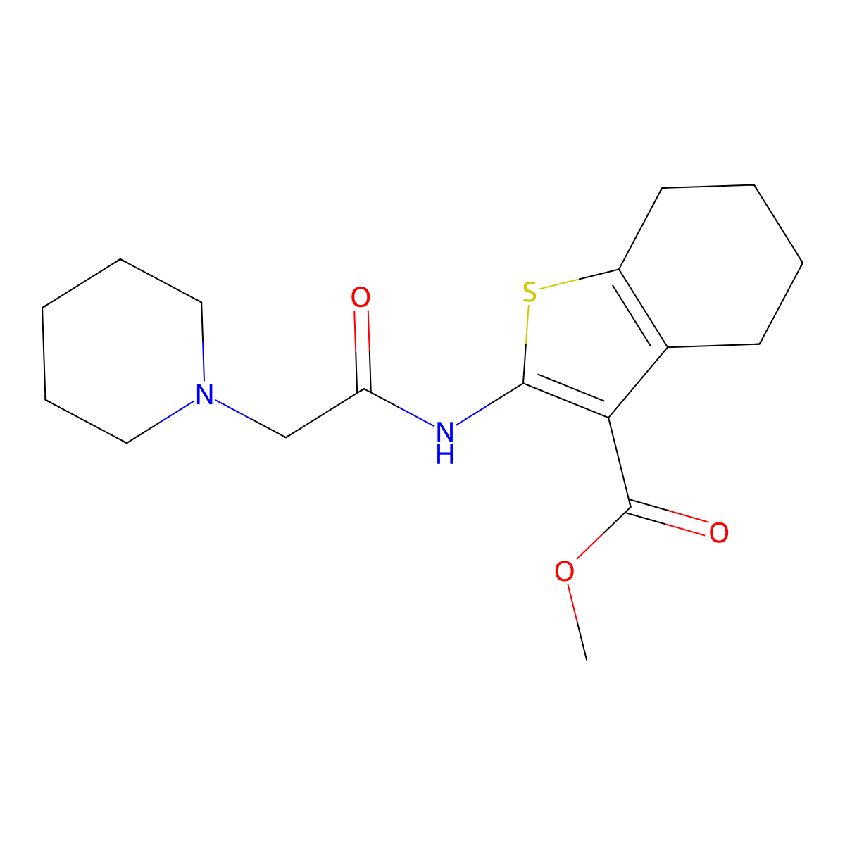 Methyl 2-[(piperidin-1-ylacetyl)amino]-4,5,6,7-tetrahydro-1-benzothiophene-3-carboxylate molecular structure, CAS 632332-23-1