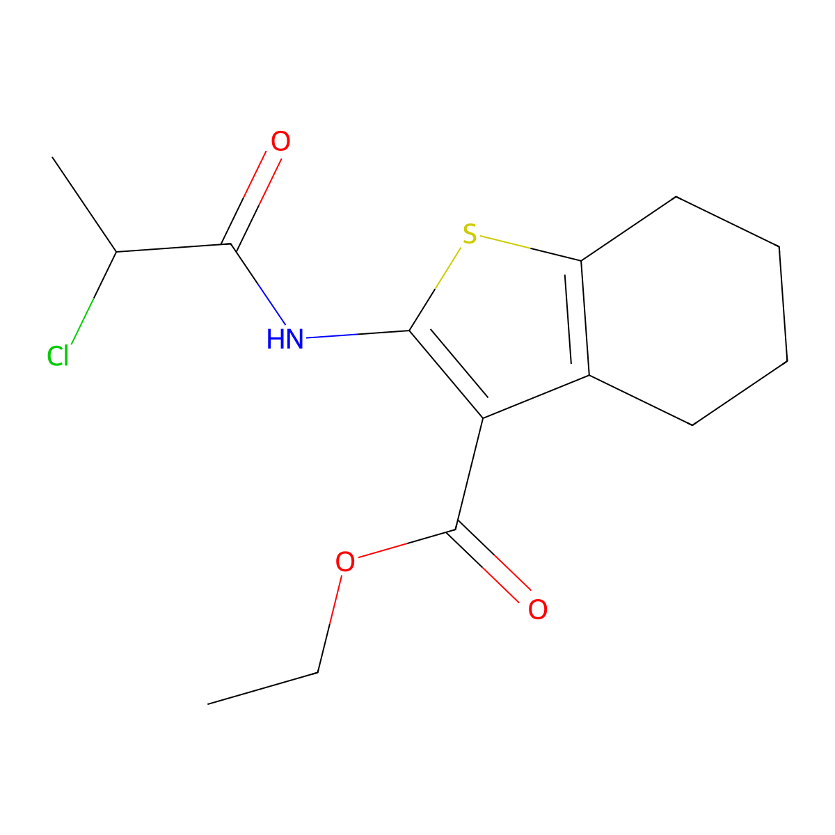 Ethyl 2-(2-chloropropanamido)-4,5,6,7-tetrahydro-1-benzothiophene-3-carboxylate molecular structure, CAS 632332-28-6