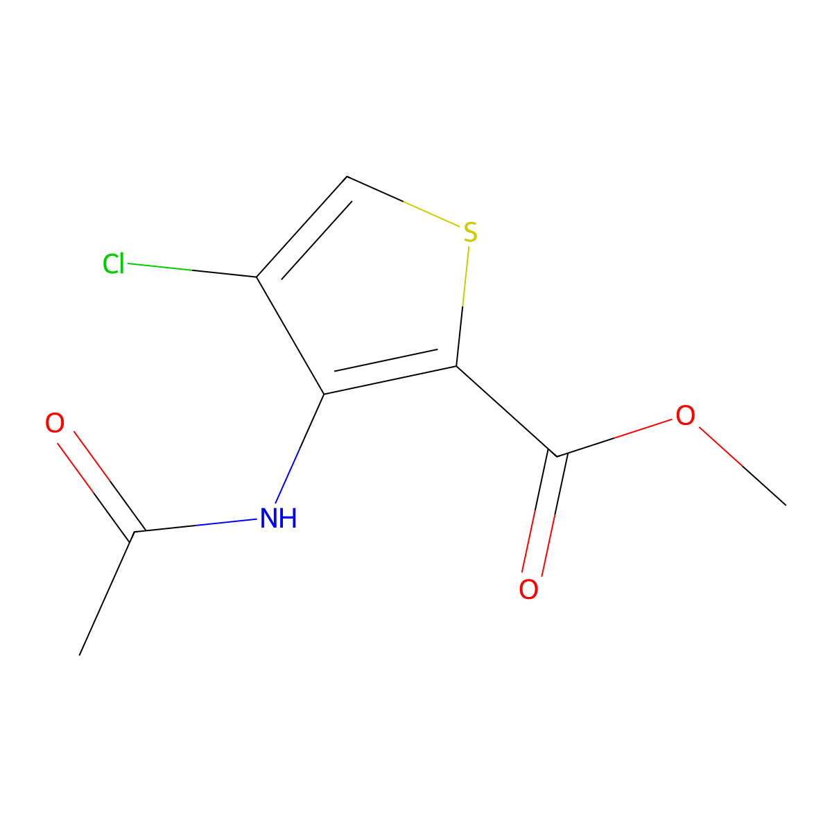 Methyl 3-acetamido-4-chlorothiophene-2-carboxylate molecular structure, CAS 632356-40-2