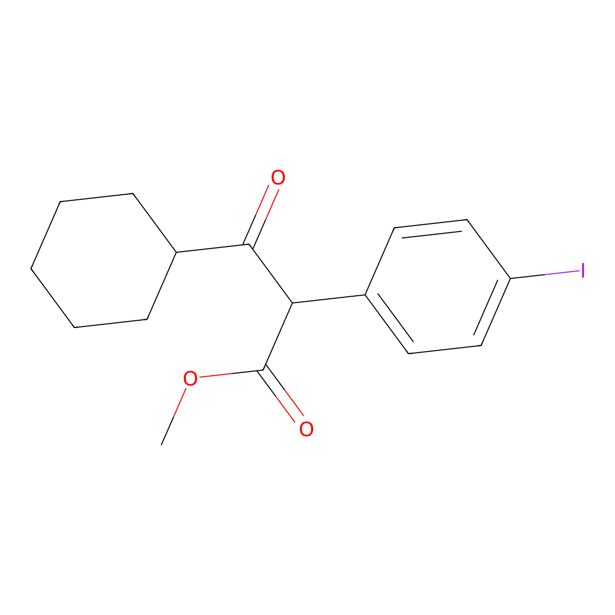 3-Cyclohexyl-2-(4-iodo-phenyl)-3-oxo-propionic acid methyl ester molecular structure, CAS 632365-77-6