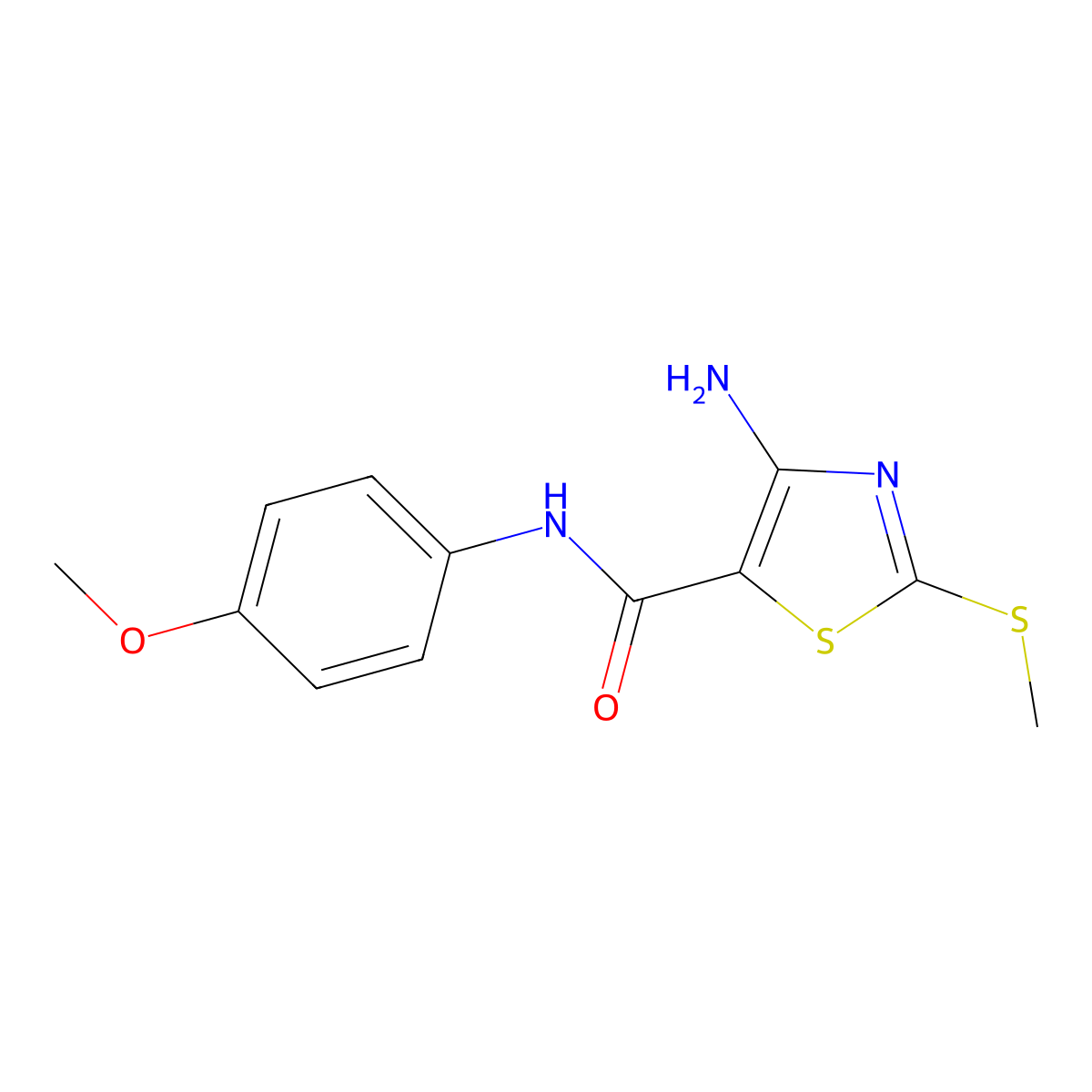 4-amino-N-(4-methoxyphenyl)-2-(methylthio)-5-thiazolecarboxamide molecular structure, CAS 63237-97-8