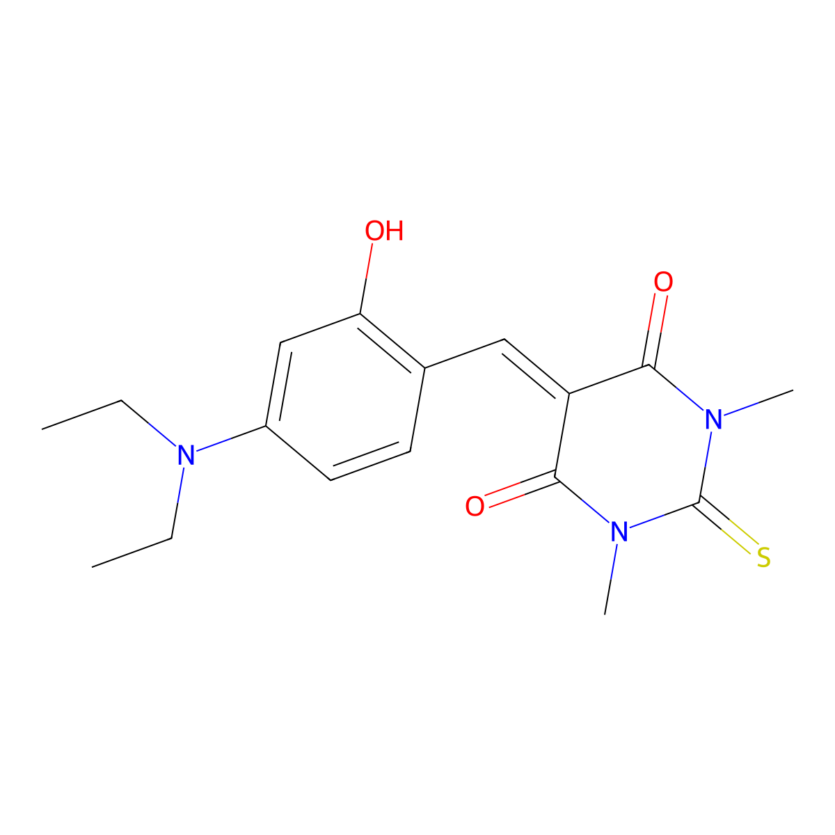 5-{[4-(Diethylamino)-2-hydroxyphenyl]methylidene}-1,3-dimethyl-2-sulfanylidenedihydropyrimidine-4,6(1H,5H)-dione molecular structure, CAS 6324-77-2